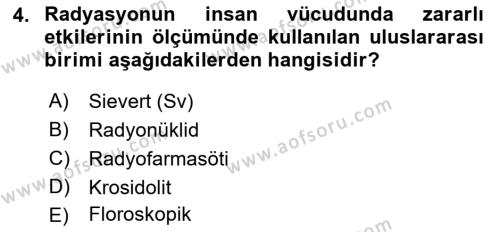 İş Hijyeni ve Ergonomi Dersi 2022 - 2023 Yılı Yaz Okulu Sınavı 4. Soru