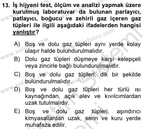 İş Hijyeni ve Ergonomi Dersi 2023 - 2024 Yılı (Vize) Ara Sınavı 13. Soru