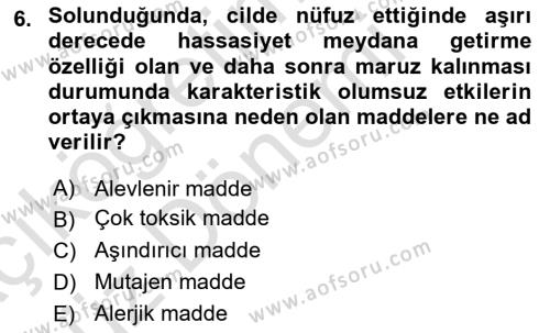 İş Hijyeni ve Ergonomi Dersi 2023 - 2024 Yılı (Vize) Ara Sınavı 6. Soru