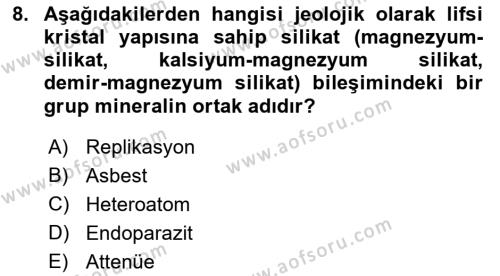 İş Hijyeni ve Ergonomi Dersi 2023 - 2024 Yılı (Vize) Ara Sınavı 8. Soru