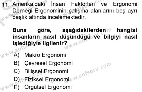 İş Hijyeni ve Ergonomi Dersi 2023 - 2024 Yılı (Final) Dönem Sonu Sınavı 11. Soru