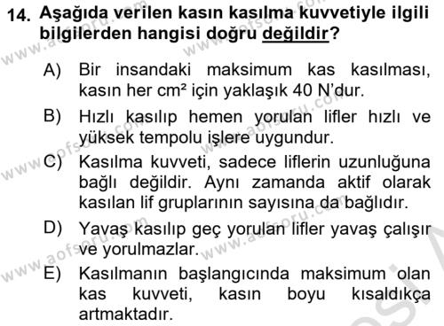 İş Hijyeni ve Ergonomi Dersi 2023 - 2024 Yılı Yaz Okulu Sınavı 14. Soru