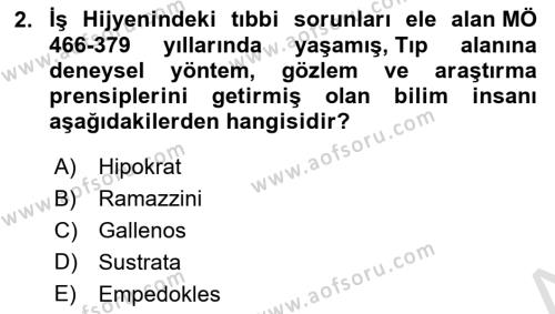 İş Hijyeni ve Ergonomi Dersi 2023 - 2024 Yılı Yaz Okulu Sınavı 2. Soru