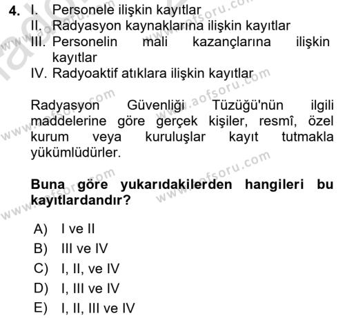 İş Hijyeni ve Ergonomi Dersi 2023 - 2024 Yılı Yaz Okulu Sınavı 4. Soru