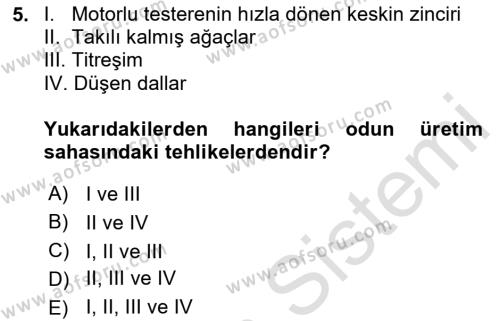 Sektörel İş Sağlığı ve Güvenliği Dersi 2020 - 2021 Yılı Yaz Okulu Sınavı 5. Soru