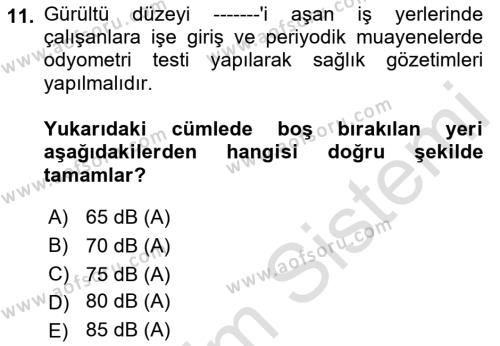 Sektörel İş Sağlığı ve Güvenliği Dersi 2021 - 2022 Yılı (Vize) Ara Sınavı 11. Soru