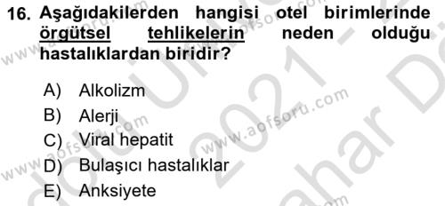 Sektörel İş Sağlığı ve Güvenliği Dersi 2021 - 2022 Yılı (Vize) Ara Sınavı 16. Soru