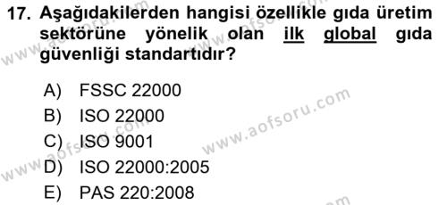 Sektörel İş Sağlığı ve Güvenliği Dersi 2021 - 2022 Yılı (Vize) Ara Sınavı 17. Soru