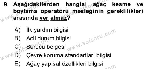 Sektörel İş Sağlığı ve Güvenliği Dersi 2021 - 2022 Yılı Yaz Okulu Sınavı 9. Soru