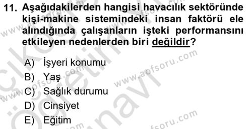 Sektörel İş Sağlığı ve Güvenliği Dersi 2022 - 2023 Yılı Yaz Okulu Sınavı 11. Soru