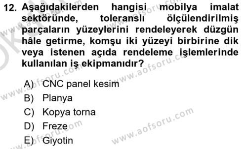 Sektörel İş Sağlığı ve Güvenliği Dersi 2022 - 2023 Yılı Yaz Okulu Sınavı 12. Soru