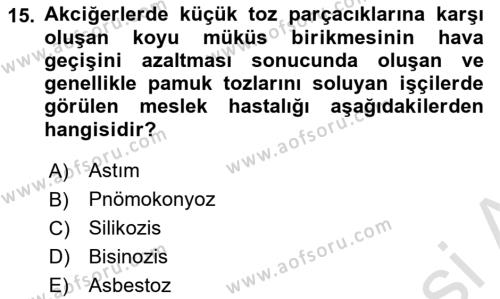 Sektörel İş Sağlığı ve Güvenliği Dersi 2022 - 2023 Yılı Yaz Okulu Sınavı 15. Soru