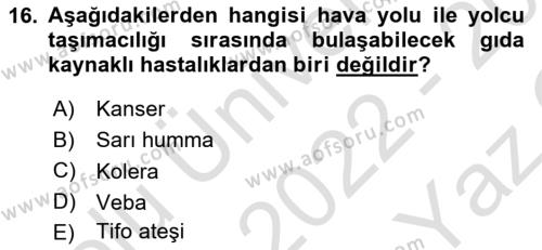 Sektörel İş Sağlığı ve Güvenliği Dersi 2022 - 2023 Yılı Yaz Okulu Sınavı 16. Soru