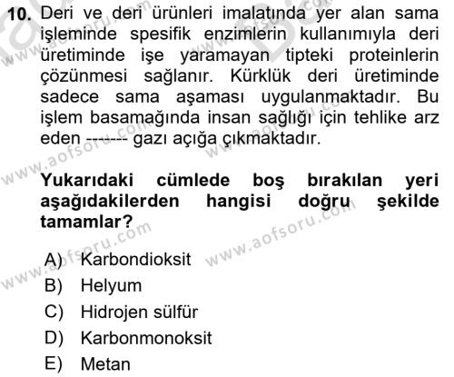 Sektörel İş Sağlığı ve Güvenliği Dersi 2023 - 2024 Yılı (Vize) Ara Sınavı 10. Soru