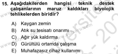 Sektörel İş Sağlığı ve Güvenliği Dersi 2023 - 2024 Yılı (Vize) Ara Sınavı 15. Soru