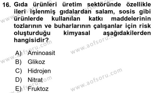 Sektörel İş Sağlığı ve Güvenliği Dersi 2023 - 2024 Yılı (Vize) Ara Sınavı 16. Soru