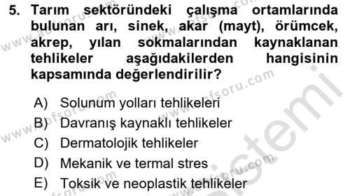 Sektörel İş Sağlığı ve Güvenliği Dersi 2023 - 2024 Yılı (Vize) Ara Sınavı 5. Soru