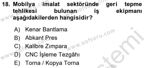 Sektörel İş Sağlığı ve Güvenliği Dersi 2023 - 2024 Yılı (Final) Dönem Sonu Sınavı 18. Soru