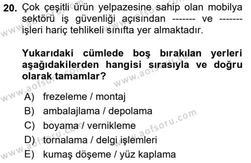 Sektörel İş Sağlığı ve Güvenliği Dersi 2023 - 2024 Yılı (Final) Dönem Sonu Sınavı 20. Soru