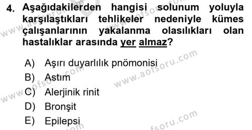 Sektörel İş Sağlığı ve Güvenliği Dersi 2023 - 2024 Yılı (Final) Dönem Sonu Sınavı 4. Soru