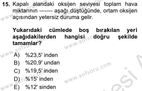 İş Sağlığı ve Güvenliği Donanımları ve Ölçme Teknikleri Dersi 2020 - 2021 Yılı Yaz Okulu Sınavı 15. Soru