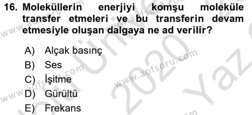 İş Sağlığı ve Güvenliği Donanımları ve Ölçme Teknikleri Dersi 2020 - 2021 Yılı Yaz Okulu Sınavı 16. Soru