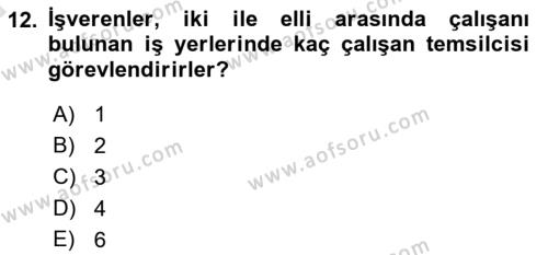 İş Sağlığı ve Güvenliği Donanımları ve Ölçme Teknikleri Dersi 2021 - 2022 Yılı (Vize) Ara Sınavı 12. Soru