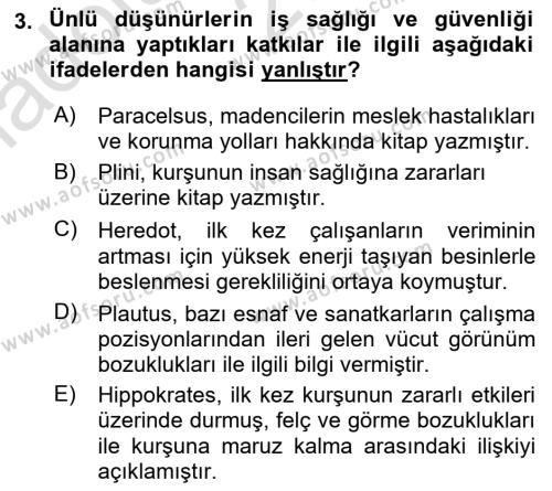 İş Sağlığı ve Güvenliği Donanımları ve Ölçme Teknikleri Dersi 2021 - 2022 Yılı (Vize) Ara Sınavı 3. Soru