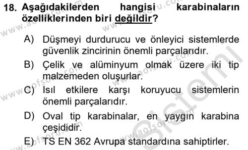 İş Sağlığı ve Güvenliği Donanımları ve Ölçme Teknikleri Dersi 2021 - 2022 Yılı (Final) Dönem Sonu Sınavı 18. Soru