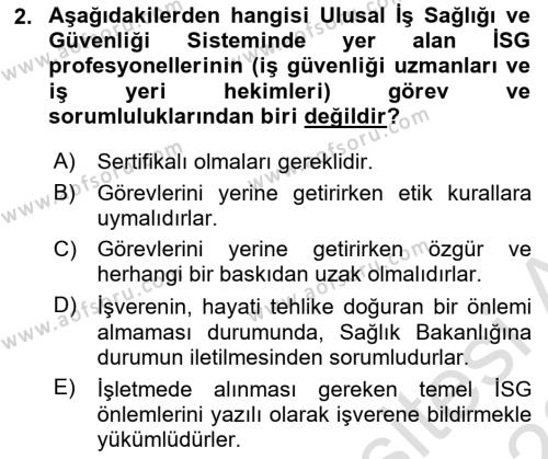 İş Sağlığı ve Güvenliği Donanımları ve Ölçme Teknikleri Dersi 2022 - 2023 Yılı (Vize) Ara Sınavı 2. Soru