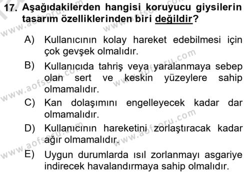 İş Sağlığı ve Güvenliği Donanımları ve Ölçme Teknikleri Dersi 2022 - 2023 Yılı (Final) Dönem Sonu Sınavı 17. Soru