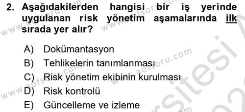 İş Sağlığı ve Güvenliği Donanımları ve Ölçme Teknikleri Dersi 2022 - 2023 Yılı (Final) Dönem Sonu Sınavı 2. Soru