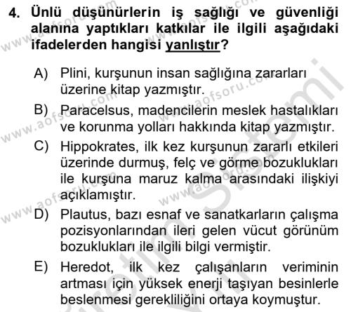 İş Sağlığı ve Güvenliği Donanımları ve Ölçme Teknikleri Dersi 2022 - 2023 Yılı Yaz Okulu Sınavı 4. Soru