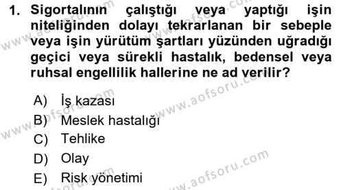 İş Sağlığı ve Güvenliği Donanımları ve Ölçme Teknikleri Dersi 2023 - 2024 Yılı (Vize) Ara Sınavı 1. Soru