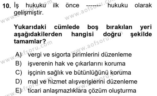 İş Sağlığı ve Güvenliği Donanımları ve Ölçme Teknikleri Dersi 2023 - 2024 Yılı (Vize) Ara Sınavı 10. Soru