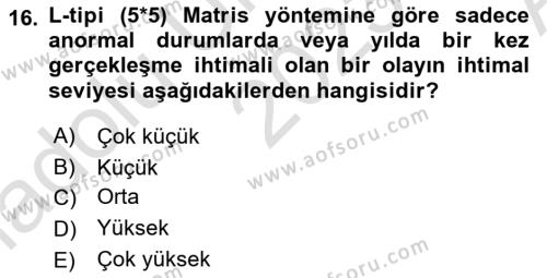 İş Sağlığı ve Güvenliği Donanımları ve Ölçme Teknikleri Dersi 2023 - 2024 Yılı (Vize) Ara Sınavı 16. Soru