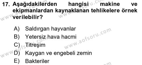 İş Sağlığı ve Güvenliği Donanımları ve Ölçme Teknikleri Dersi 2023 - 2024 Yılı (Vize) Ara Sınavı 17. Soru