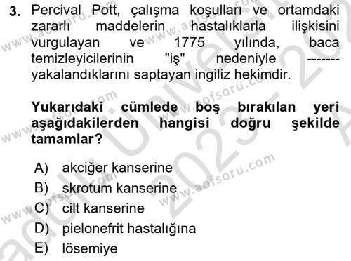 İş Sağlığı ve Güvenliği Donanımları ve Ölçme Teknikleri Dersi 2023 - 2024 Yılı (Vize) Ara Sınavı 3. Soru