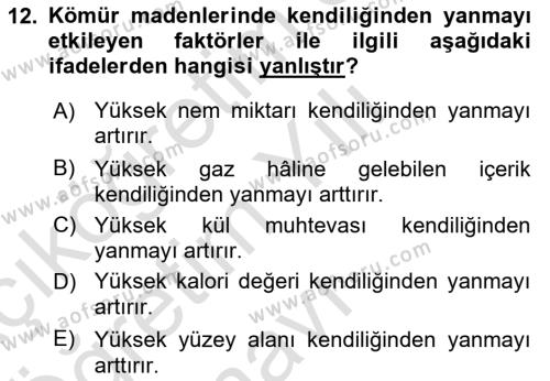 Maden, Metal ve İnşaat Sektörlerinde İş Sağlığı ve Güvenliği Dersi 2021 - 2022 Yılı Yaz Okulu Sınavı 12. Soru