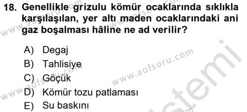 Maden, Metal ve İnşaat Sektörlerinde İş Sağlığı ve Güvenliği Dersi 2021 - 2022 Yılı Yaz Okulu Sınavı 18. Soru