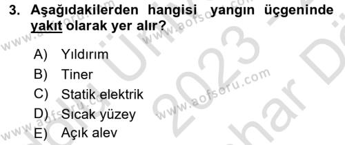 Maden, Metal ve İnşaat Sektörlerinde İş Sağlığı ve Güvenliği Dersi 2023 - 2024 Yılı (Vize) Ara Sınavı 3. Soru