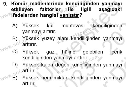 Maden, Metal ve İnşaat Sektörlerinde İş Sağlığı ve Güvenliği Dersi 2023 - 2024 Yılı (Vize) Ara Sınavı 9. Soru