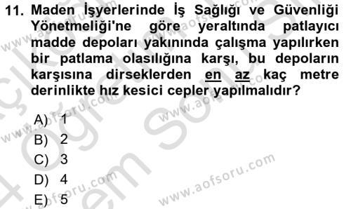 Maden, Metal ve İnşaat Sektörlerinde İş Sağlığı ve Güvenliği Dersi 2023 - 2024 Yılı (Final) Dönem Sonu Sınavı 11. Soru