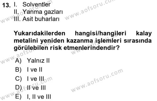 Maden, Metal ve İnşaat Sektörlerinde İş Sağlığı ve Güvenliği Dersi 2023 - 2024 Yılı (Final) Dönem Sonu Sınavı 13. Soru