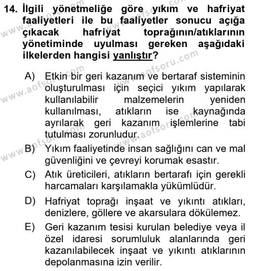 Maden, Metal ve İnşaat Sektörlerinde İş Sağlığı ve Güvenliği Dersi 2023 - 2024 Yılı (Final) Dönem Sonu Sınavı 14. Soru