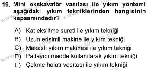 Maden, Metal ve İnşaat Sektörlerinde İş Sağlığı ve Güvenliği Dersi 2023 - 2024 Yılı (Final) Dönem Sonu Sınavı 19. Soru