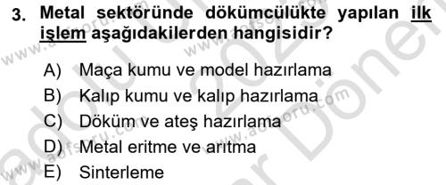 Maden, Metal ve İnşaat Sektörlerinde İş Sağlığı ve Güvenliği Dersi 2023 - 2024 Yılı (Final) Dönem Sonu Sınavı 3. Soru