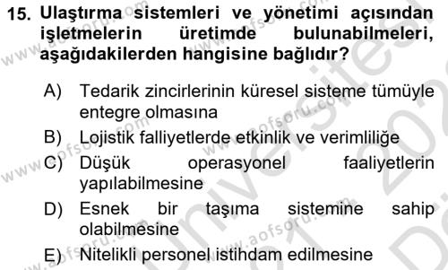 Tehlikeli Madde Taşımacılığı ve Güvenliği Dersi 2021 - 2022 Yılı (Vize) Ara Sınavı 15. Soru