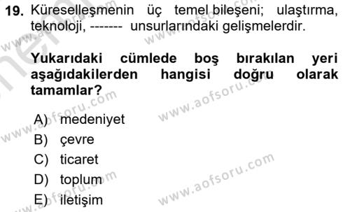 Tehlikeli Madde Taşımacılığı ve Güvenliği Dersi 2021 - 2022 Yılı (Vize) Ara Sınavı 19. Soru