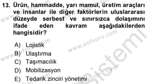 Tehlikeli Madde Taşımacılığı ve Güvenliği Dersi 2021 - 2022 Yılı (Final) Dönem Sonu Sınavı 13. Soru